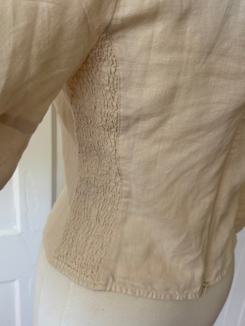 White Creme Banana Republic Linen-Blend Seamed Top Square Neck Smocked Balloon - Picture 7 of 16